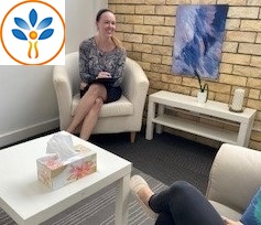 One of our counsellors, Amy, giving advice to a client about self-compassion