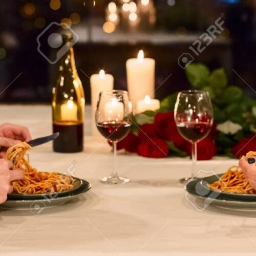 Couple in a restaurant having a romantic dinner.